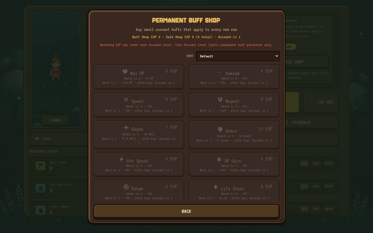 Accounts, characters, and permanent progress development screenshot